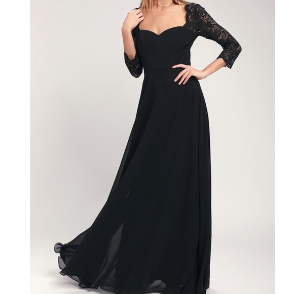 black lace sleeve maxi dress